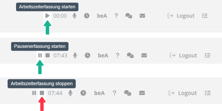 Arbeitszeiterfassung Buttons 